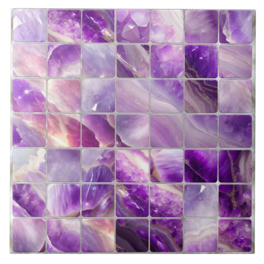正方形タイルモザイクアメジストと真珠 タイル (正面)