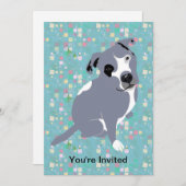 正方形パターンのかわいい灰色のピットブルの子犬 招待状 (正面/裏面)