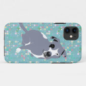 正方形パターンのかわいい灰色のピットブルの子犬 Case-Mate iPhoneケース (裏面(横))