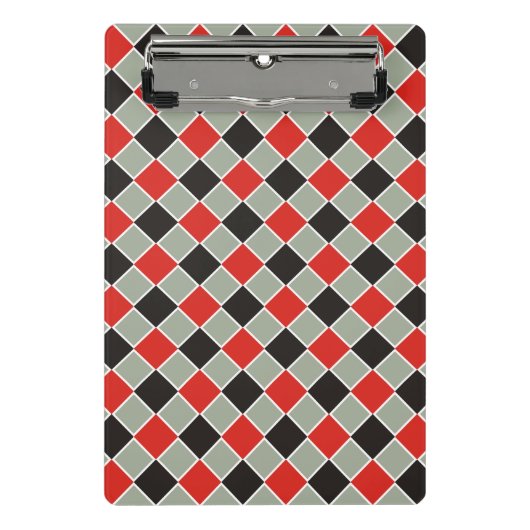 正方形パターン黒の赤い白+バックグラファー。 ミニクリップボード (正面)
