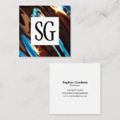 正方形パネル – イニシャル-抽象芸術メタリック スクエア名刺 (正面/裏面)