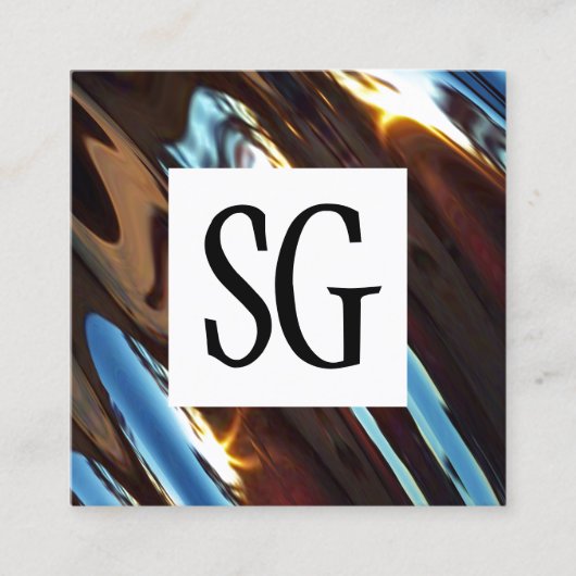 正方形パネル – イニシャル-抽象芸術メタリック スクエア名刺 (正面)
