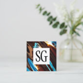 正方形パネル – イニシャル-抽象芸術メタリック スクエア名刺 (スタンド正面)