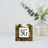 正方形パネル – イニシャル-抽象芸術液体金ゴールド スクエア名刺 (スタンド正面)