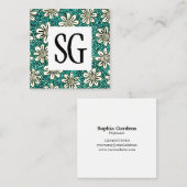 正方形パネル – イニシャル – 花 スクエア名刺 (正面/裏面)