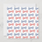 正方形ピンクとブルーの弓ジェンダー表示パーティー 招待状 (裏面)