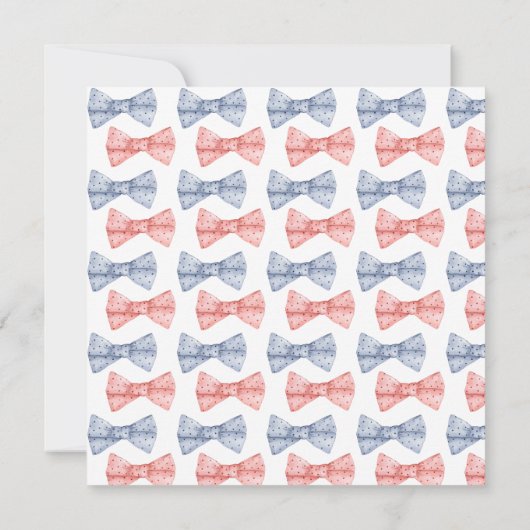 正方形ピンクとブルーの弓ジェンダー表示パーティー 招待状 (裏面)