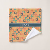 正方形ピーチブルーミニマルパターン バスタオルセット (ウォッシュタオル)