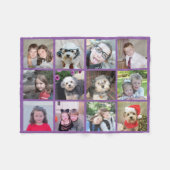 正方形フォトコラージュ – 最大12枚の写真パープル フリースブランケット (正面(横))