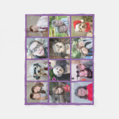 正方形フォトコラージュ – 最大12枚の写真パープル フリースブランケット (正面)