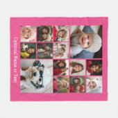 正方形フォトコラージュ – 最大14枚の写真ピンク フリースブランケット (正面(横))