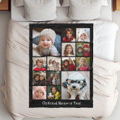 正方形フォトコラージュ – 最大14枚の写真ブラック フリースブランケット