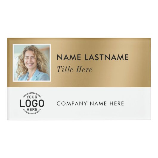 正方形フォトロゴフェイク金ゴールド白磁大 名札 (正面)