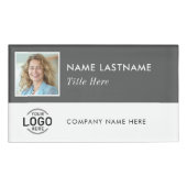 正方形フォトロゴ濃い青の白い磁気大 名札 (正面)