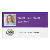 正方形フォトIDロゴパープルホワイト磁気大 名札 (正面)