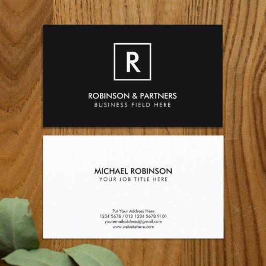 正方形フレームのミニマルイニシャル（黒） 名刺