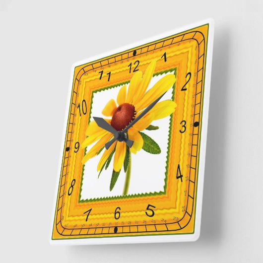 正方形フレームの黄色い黒目のスーザン スクエア壁時計 (傾斜)