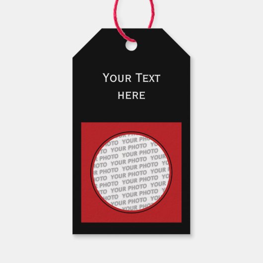 正方形フレーム赤+あなたの写真、文字&バックガー。 ギフトタグ (裏面)