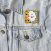 正方形ボタンの花フレーム 缶バッジ (インサイチュ)