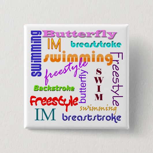 正方形ボタンをどこでも泳ぐこと 缶バッジ (正面)