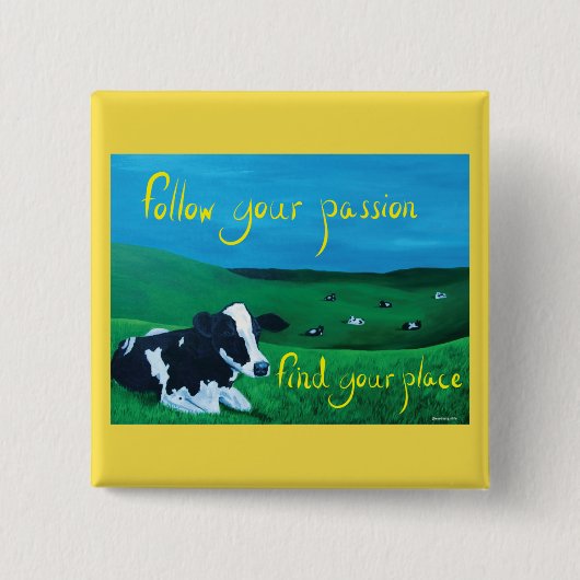 正方形ボタン(牛) 缶バッジ (正面)