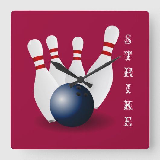 正方形ボーリングピン時計 スクエア壁時計 (正面)