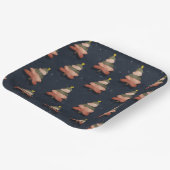 正方形ミッドナイトブルークリスマスツリーパターン大 ペーパープレート (傾斜あり)