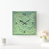 正方形ミニマリストの緑の葉 スクエア壁時計 (ホーム)