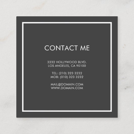 正方形ミニマリスト白黒モノグラム スクエア名刺 (裏面)