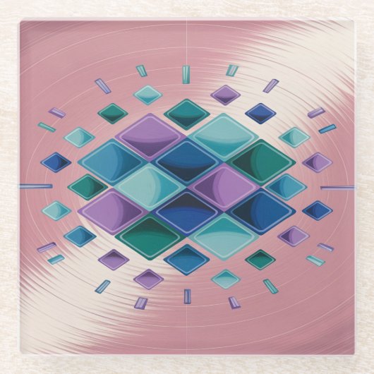 正方形メタリックピンクガラスコースター ガラスコースター (正面)