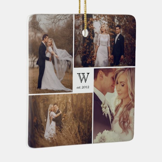 正方形モノグラムシンプルフォトコラージョスクリスマス セラミックオーナメント (右)