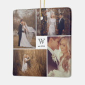 正方形モノグラムシンプルフォトコラージョスクリスマス セラミックオーナメント (左)