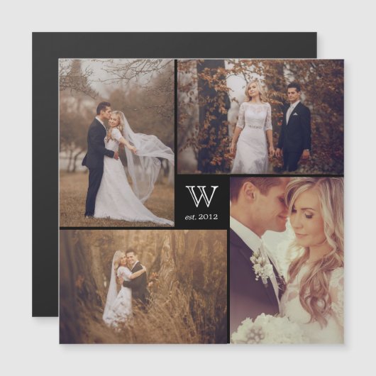 正方形モノグラム4フォトコラージュ磁気カード (正面/裏面)