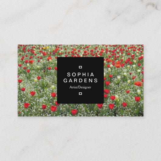 正方形ラベル01a – チューリップのベッド 名刺 (正面)