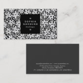 正方形ラベル01a – 花模様 – 黒い上に白 名刺 (正面/裏面)