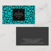 正方形ラベル01a - 8花びら – 黒のシアン 名刺 (正面/裏面)