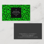 正方形ラベル01a - 8花びら – 黒の緑 名刺 (正面/裏面)