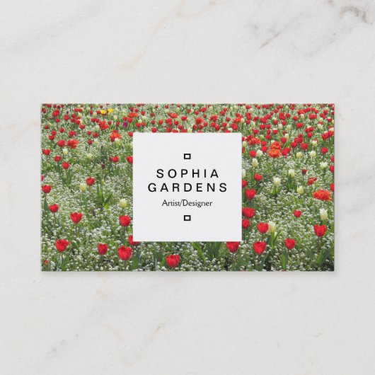 正方形ラベル03a – チューリップのベッド 名刺 (正面)