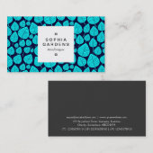 正方形ラベル03a – リーフパターン02 – シアン 名刺 (正面/裏面)