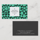 正方形ラベル03a – リーフパターン02 -ターコイズ 名刺 (正面/裏面)