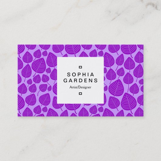 正方形ラベル03a – リーフパターン02 – 紫 名刺 (正面)
