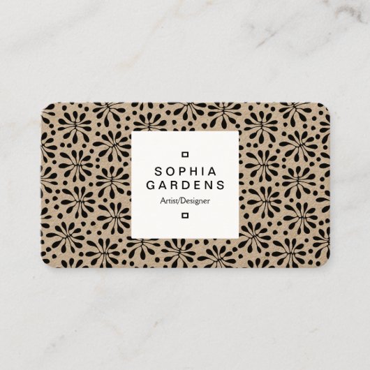 正方形ラベル03a – 様式化された植物パターン020818 名刺 (正面)