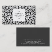 正方形ラベル03a - 8花びら – 黒の上に白 名刺 (正面/裏面)