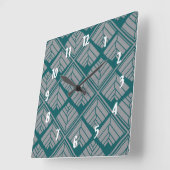 正方形リーフパターンティール(緑がかった色)ニュートラル スクエア壁時計 (傾斜)