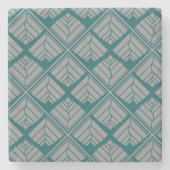 正方形リーフパターンティール(緑がかった色)中立 ストーンコースター (正面)