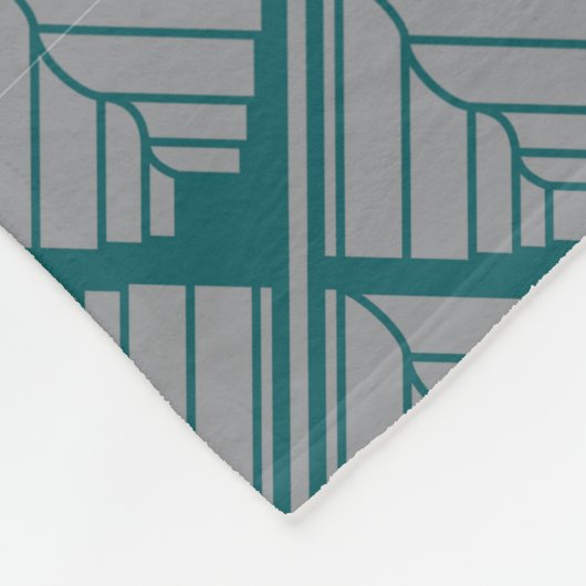 正方形リーフパターンティール(緑がかった色)中立 フリースブランケット (角)