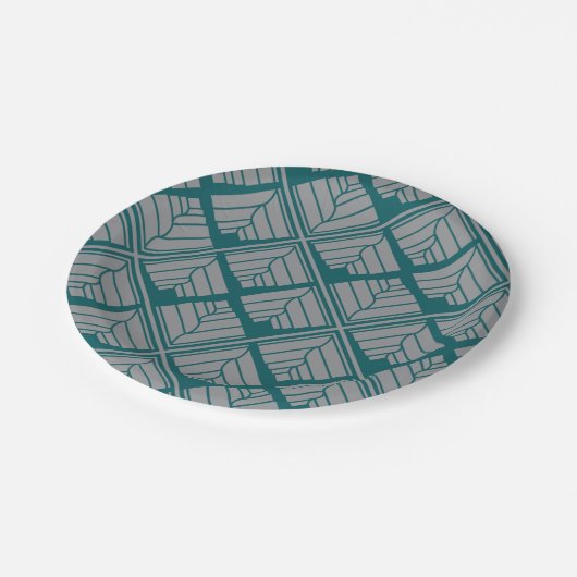 正方形リーフパターンティール(緑がかった色)中立 ペーパープレート (アングル)