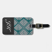 正方形リーフパターンティール(緑がかった色)中立 ラゲッジタグ (正面横)