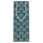 正方形リーフパターンティール（緑がかった色）中立 ワインギフトバッグ (裏面)