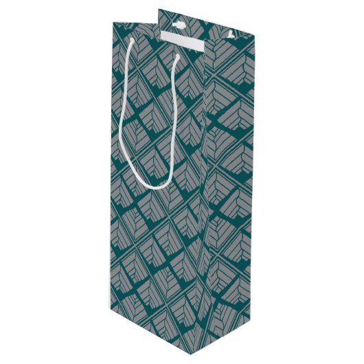 正方形リーフパターンティール（緑がかった色）中立 ワインギフトバッグ (正面アングル)